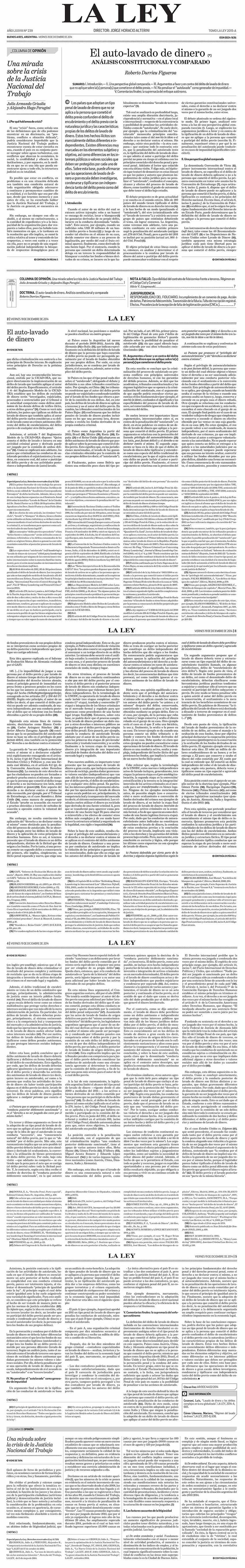 Publicación original: El auto-lavado de dinero. Análisis constitucional y comparado. (página 1)