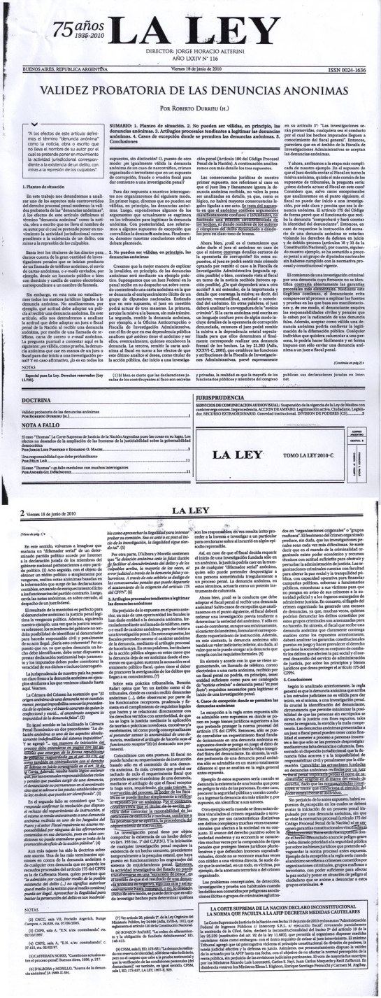 Publicación original: Validez probatoria de las denuncias anónimas (página 1)